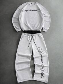 STYNVO Men's Letter Print Pullover Sweatshirt And Sweatpants Set - Grey - View 1