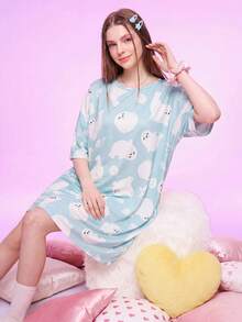 Notgurli Moo Moo House Dress Seal Cute Print Loose Pocket Nightgown Home & Living - Multicolor - View 5