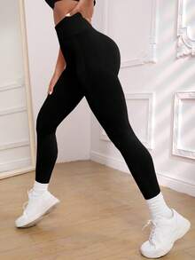 SHEIN Velisys 女款純色高腰無縫運動緊身褲 - 彩色 - 查看 3