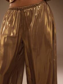 TypaGal Women's Solid Color Casual Versatile Daily Wear Wide Leg Long Pants - Gold - View 6