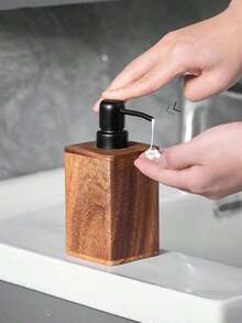 Leean Vintage Wooden Soap Dispenser, Solid Wood Outer Frame Bottle With Black Pump, 7 Oz/17 Oz Refillable Liquid Hand Soap Dispenser Bottle For Liquid Lotion, Bathroom Kitchen Dish Soap Dispensers - Rust Brown - View 2