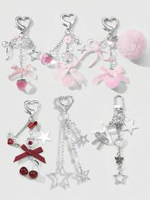 ROMWE Kawaii 1 Multi-Specification Ins Sweet Girl Versatile Multi-Color Resin Rhinestone Star Love Strawberry Polka Dot Bow DIY Keychain Bag Pendant - Multicolor - View 2