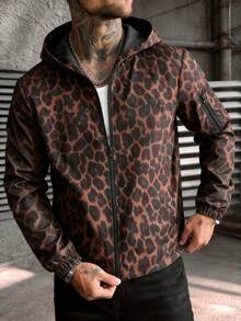 Manfinity Homme Men's Streetwear All-Over Leopard Print Hooded Jacket, Suitable For Daily Wear, Parties, Outdoor Activities, Commuting, Street Style, Vacation - Multicolor - View 5