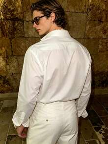 Manfinity Dauomo Men's Solid Color Casual Versatile Daily Wear Shirt - White - View 3