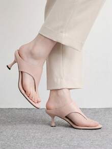 CUCCOO BIZCHIC Summer Pink Pointed Thin Heel Slippers Simple And Elegant Fashion Versatile Commuter Solid Color Women's High Heel Sandals - Dusty Pink - View 3