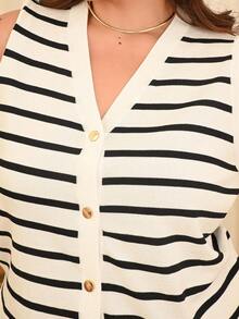 Bibi Tomais Plus Size Women Striped Single-Breasted Casual Knitted Vest In Fall/Winter - Multicolor - View 6
