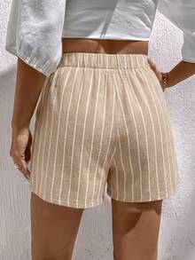 SHEIN LUNE 女款條紋寬鬆休閒短褲，附腰部綁帶 - 彩色 - 查看 2