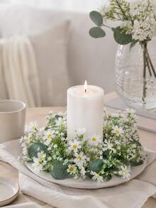 Haus Hana Artificial Daisy Candle Ring Wreath Decor, White Floral Table Centerpiece Ornament For Wedding Banquet Dinner Table Arrangement, Faux Flower Candle Holder Garland Home Desktop Party Layout Prop Reusable Tabletop Decor - Multicolor - View 8
