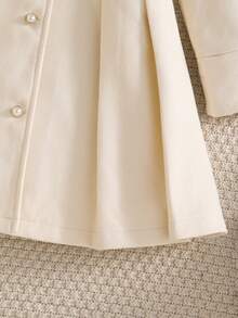 Tween Girls Single-Breasted Elegant Lapel Mid-Length Flared Overcoat - Beige - View 7
