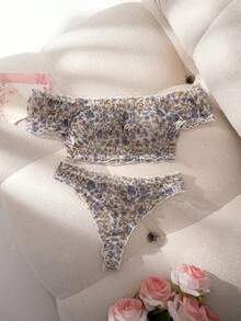 SHEIN 女款花卉無鋼圈舒適內衣套裝 2件組 - 彩色 - 查看 5
