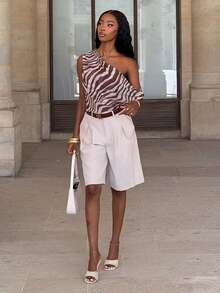Mima John Elegant Party Mesh Zebra Print Sleeveless Camisole Top For Women Brown - Brown - View 5