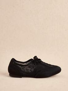 Rosivie Solid Color Lace-Up Casual Comfortable Versatile Flat Shoes, Suitable For Walking, Travel And Vacation - Black Lycra - View 2