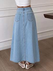 SHEIN EZwear Women's Casual Versatile Everyday Denim Skirt Fall Clothes For Women - Light Wash - View 3