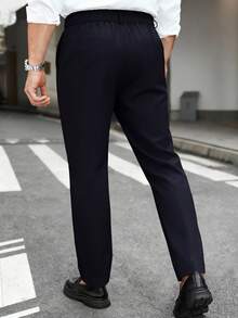 Manfinity Mode Men's Plus Size Solid Color Straight Leg Business Travel Trousers With Pockets - Navy Blue - View 2