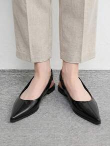 CUCCOO BIZCHIC Minimalist Solid Color Pointed Toe Flat Slip-On Casual Commuting Simple Basic Matching Backless Flat Shoes, Office Wear Spring Shoes - Patent leather black - View 6