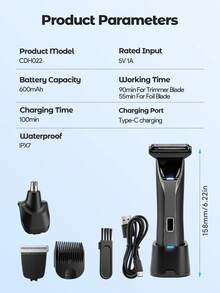 Teckwe Multifunctional Electric Hair Trimmer For Men, Rechargeable Beard Shaver Nose Hair Cutter With Charging Base & Multiple Guide Combs - Black - View 5
