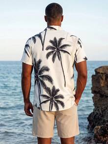 Manfinity EZcore Plus Size Men's Coconut Tree Print Single-Breasted Short Sleeve Top And Pocket Shorts Casual Holiday Beach Set - Multicolor - View 2