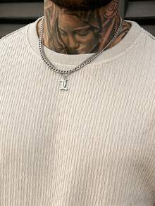 Manfinity CasualCool Men's Plus Size Apricot Textured Pleated Mature T-Shirt, Spring/Summer - Apricot - View 5