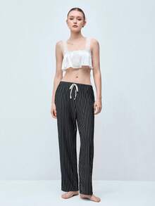 Softvol 2件套女士夏季休闲褶皱竖条纹冰丝针织睡衣舒适裤，春夏秋季，秋冬服装 - 彩色 - 查看 7