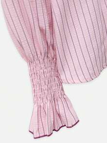 Nöista Blusa de rayas finas rosas con cuello de volantes y costuras de contraste. Estilo de otoño, vuelta al colegio y oficina. - Rosa - Ver 9