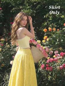 SHEIN MOD Women's Retro British Style Embroidered Bowknot Midi Skirt - Yellow - View 2