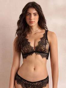 Charlaine French Eyelash Lace Bra, Daily Commute, Party, Banquet Wear, Women's Lingerie, 1pc - Black - View 6