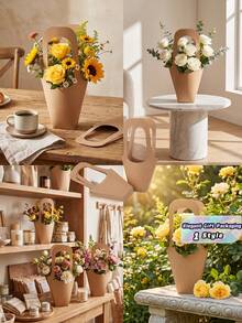 20PCS Kraft Paper Flower Bouquet Bags, Handled Flower Gift Bags, Rustic Wedding Party Decor, Birthday Anniversary Celebration Party Supplies, Baby Shower Party Decorations, Event Party Gift Packaging Bags - View 2