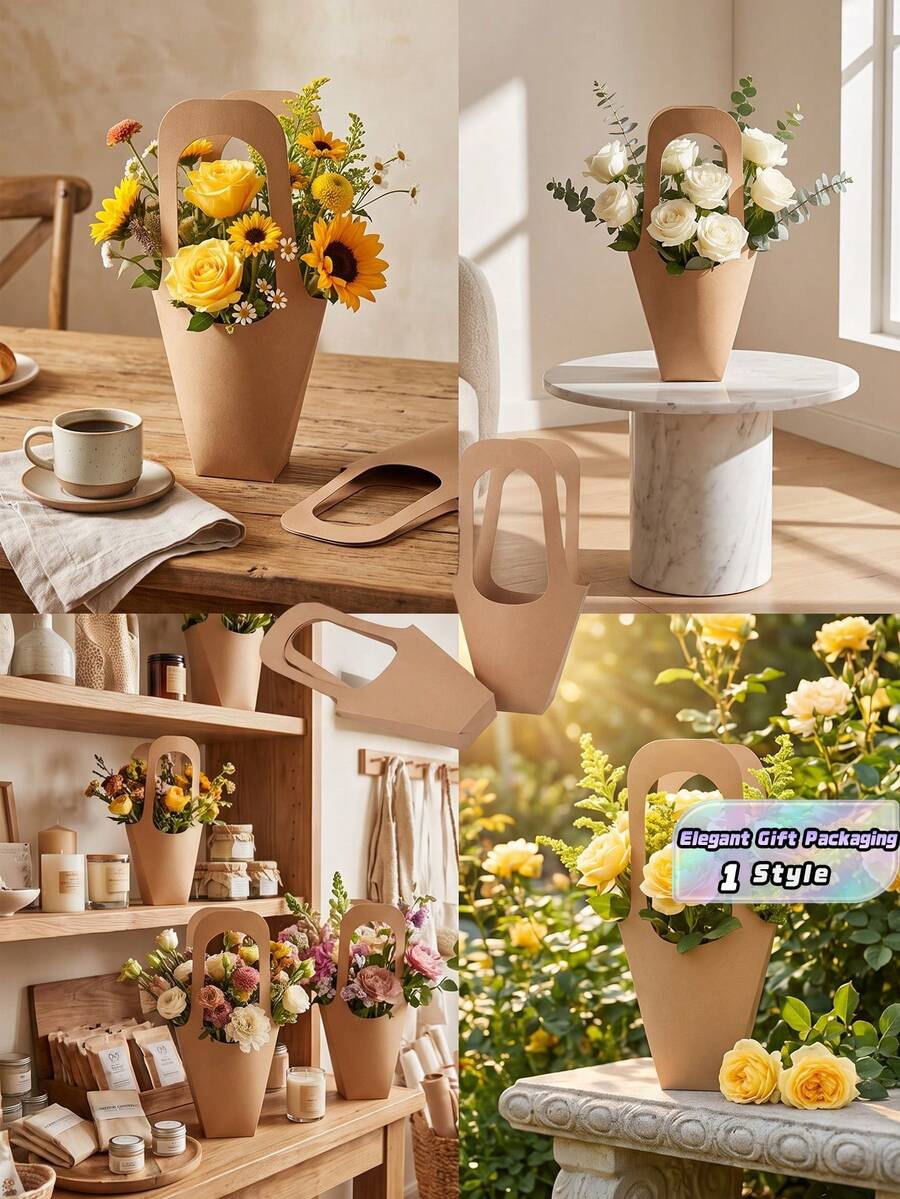 20PCS Kraft Paper Flower Bouquet Bags, Handled Flower Gift Bags, Rustic Wedding Party Decor, Birthday Anniversary Celebration Party Supplies, Baby Shower Party Decorations, Event Party Gift Packaging Bags