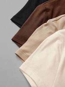 SHEIN BASICS Plus Size Women Solid Color Casual Elegant Baggy Daily Wear Bodysuit 3pcs Set Home Wear Formal Evening Black Brown Beige White Summer - Multicolor - View 4