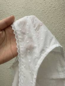 Sunnyshic 女士单排扣修身蕾丝边拼接吊带背心 - 白色 - 查看 6