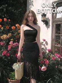 SHEIN MOD 女士不对称纹理优雅美人鱼裙 - 黑色 - 查看 5