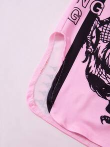 ROMWE MEN Street Life Teen Boy Dragon Print Casual Street Boxing Shorts, Summer Fashion - Pink - View 5