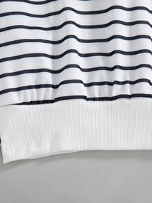 SHEIN 女童青少年時尚休閒街頭風短版連帽衛衣寬腿褲套裝，黑白條紋經典秋冬穿搭，適合六年級派對秋季造型 - 黑與白 - 查看 8