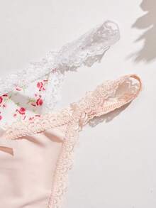 SHEIN 5pcs/Set Lace Trim Low Waist Women's Thong Panties - Multicolor - View 5