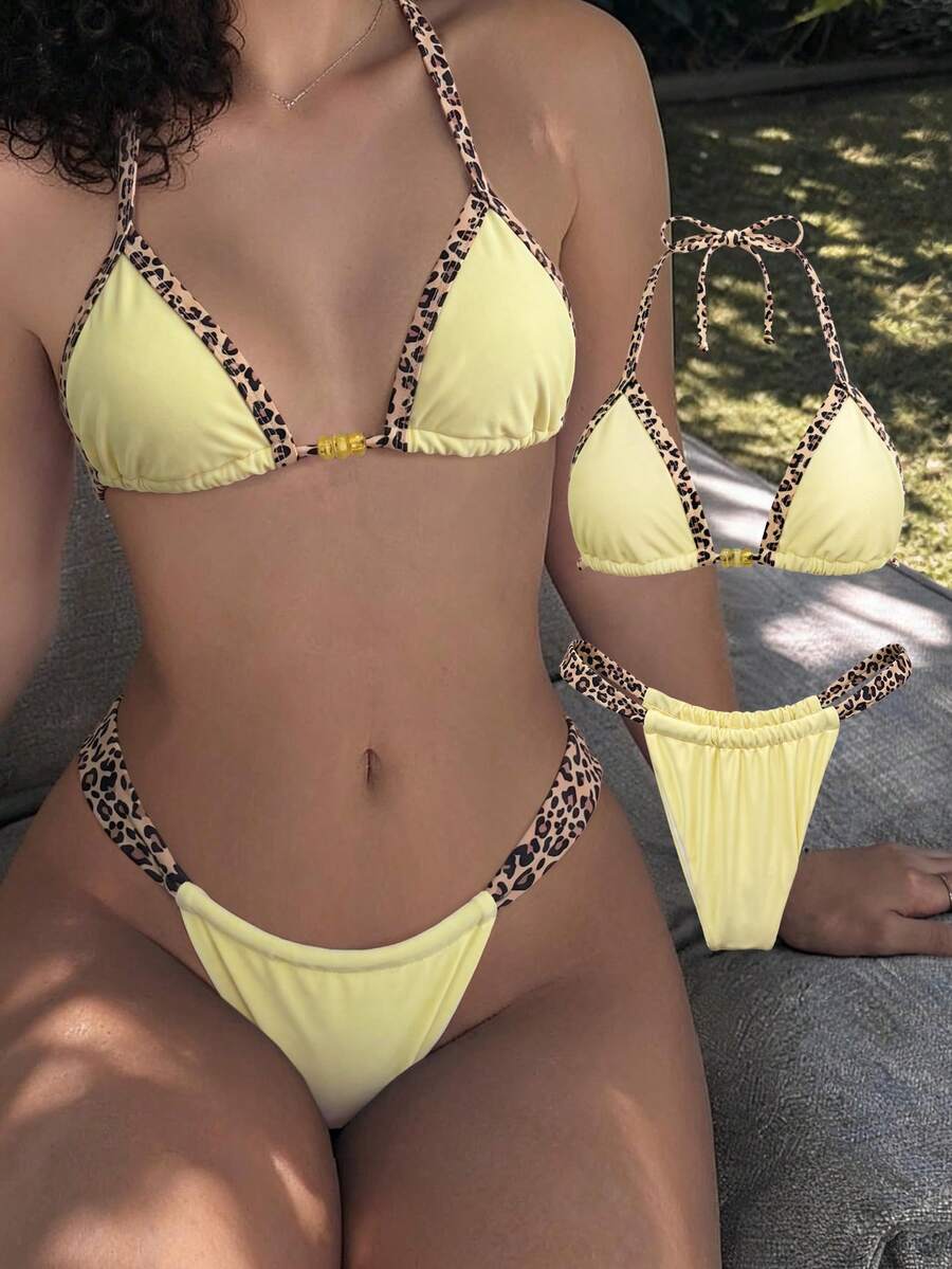 Elavelle Women's Spring/Summer Random Print Halter Bikini Set - Multicolor - View 1