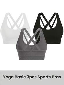 Velisys Velisys Women's Solid Color Seamless Casual Daily Sports Bra 3pcs/Set - Multicolor - View 1