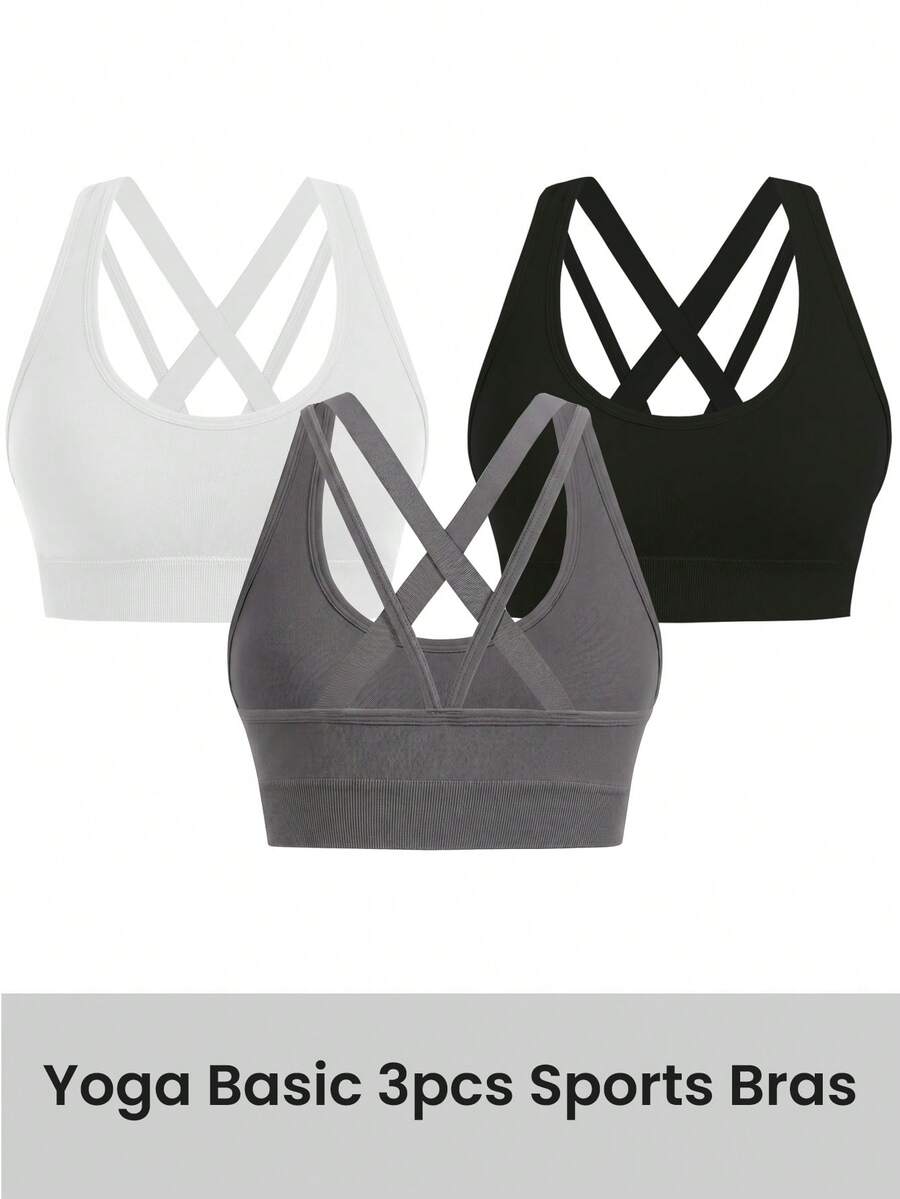 Velisys Velisys Women's Solid Color Seamless Casual Daily Sports Bra 3pcs/Set - Multicolor - View 1