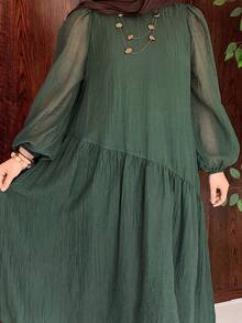 Solavon Plus Size Women's Green Pleated Casual Everyday Summer Dress Fall - Army Green - View 7