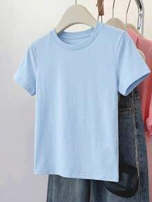 SHEIN BASICS 女款簡約百搭圓領短袖T恤 3件組 日常穿著 - 彩色 - 查看 4