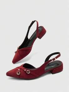 CUCCOO BIZCHIC New Design Pointed Minimalist Commuter Style Stylish Flats, Suitable For Christmas And Spring Wear - Burgundy.. - View 10