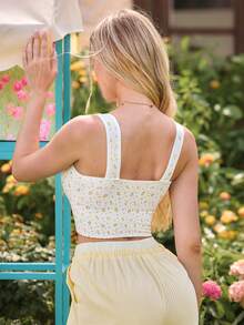 SHEIN Sovereign Charm Ditsy Floral Tank Style Seamless Sports Bra - Multicolor - View 2