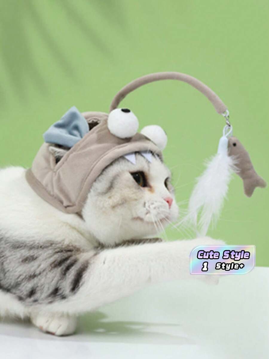 Multicolor 1Pc Cat Headband With Feather Self Play Accessory Wearable Headpiece For Indoor Cats Kittens Photo Session Daily Wear Pet Grooming Supplies - Grey - View 1