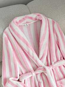 Young Girl Young Girl Striped Plush Belted Robe Fall/Winter - Multicolor - View 5