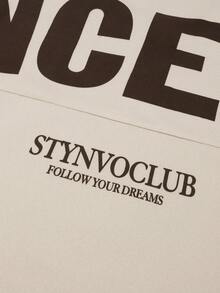 STYNVO 男士字母印花長袖口袋連帽衫 米色 秋季 約會之夜 度假街頭風 - 杏色 - 查看 5
