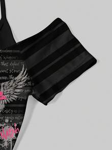 Attitoon 女款字母與十字印花 2 合 1 一字領掛脖 T-shirt - 彩色 - 查看 5