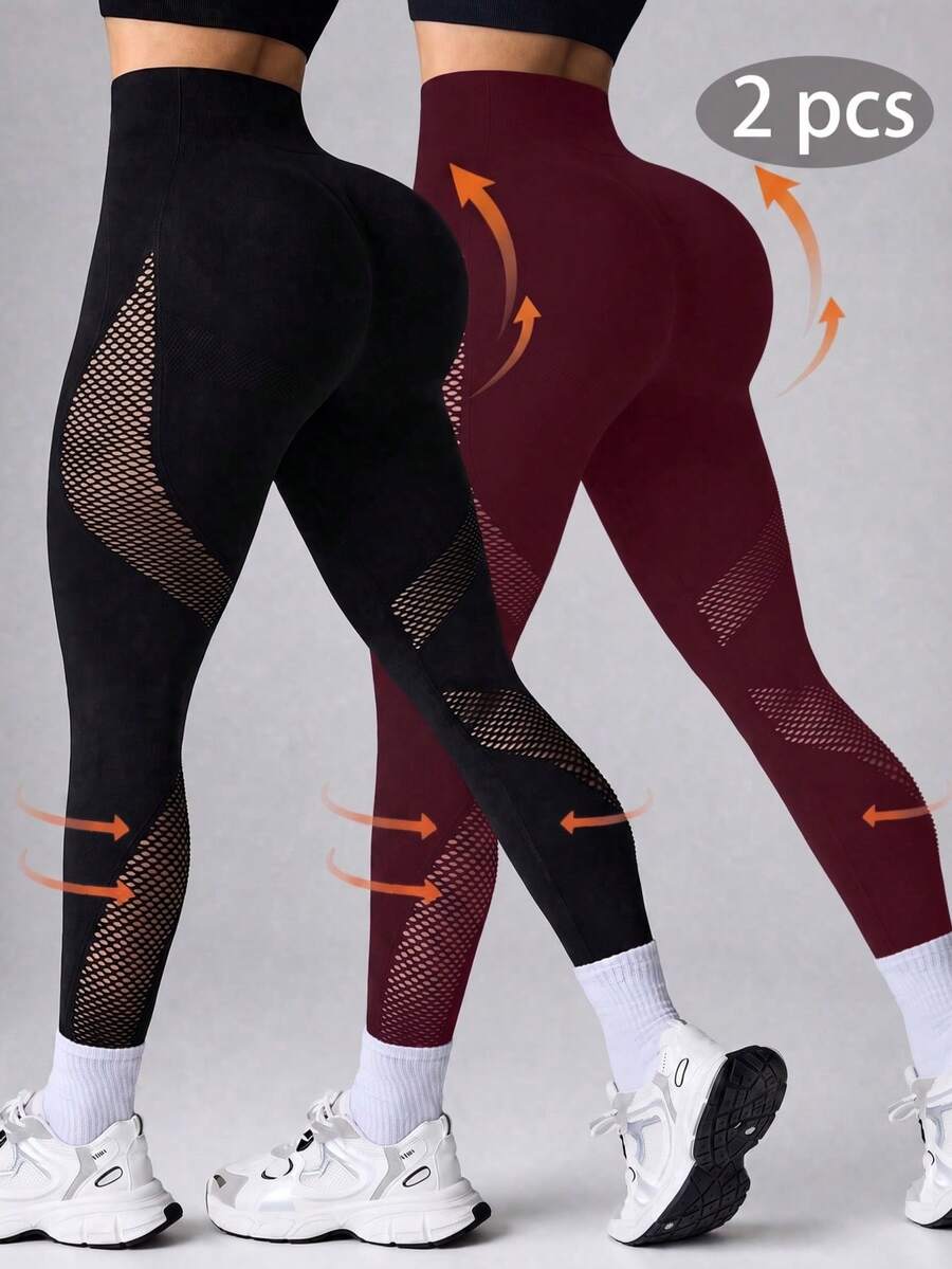 Velisys Velisys Seamless High Elasticity Sports Fitness Yoga Mesh Tight Leggings - Multicolor - View 1