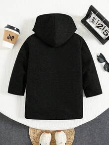 SHEIN 男童休閒舒適百搭保暖內裡連帽翻領羊毛混紡夾克，厚實刷毛保暖冬季外套 - 彩色 - 查看 2