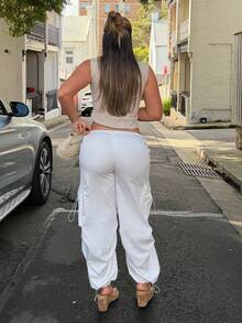 Maria Perezxox 翻蓋口袋側抽繩腰部工裝褲 黑色 白色 - 白色 - 查看 2