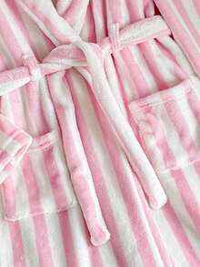 Young Girl Young Girl Striped Plush Belted Robe Fall/Winter - Multicolor - View 4