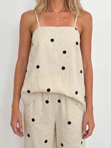 Sundraya 2pcs/Set Women's Simple Polka Dot Pattern Set, Spring/Summer - Apricot - View 6
